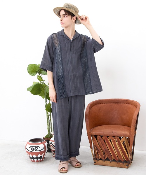 チャイハネ（チャイハネ）の「【チャイハネ】南インド綿ナナミィMEN'Sプルオーバーシャツ（シャツ/ブラウス・メンズ・ベージュ/ブラウン/ネイビー・FREE）」の7枚目の写真