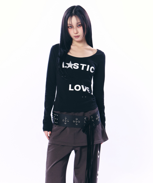 SETUP-EXE(セットアップイーエックスイー)の「LOVE U-NECK TOP / BLACK(Tシャツ/カットソー・レディース・その他・OS)」の1枚目の写真