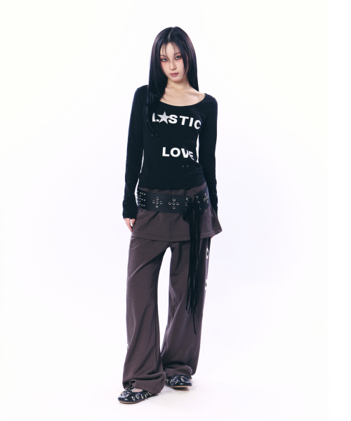 SETUP-EXE(セットアップイーエックスイー)の「LOVE U-NECK TOP / BLACK(Tシャツ/カットソー・レディース・その他・OS)」の2枚目の写真