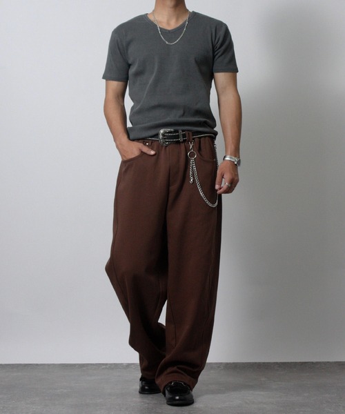 NYLAUS(ナイラス)の「【NYS】ヴィンテージ テレコ Vネック 半袖Tシャツ 無地(Tシャツ/カットソー・メンズ・ブラウン/チャコール・L/M/S)」の5枚目の写真
