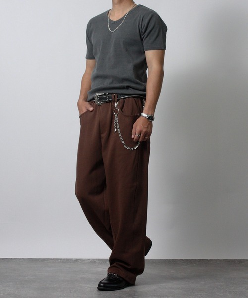 NYLAUS(ナイラス)の「【NYS】ヴィンテージ テレコ Vネック 半袖Tシャツ 無地(Tシャツ/カットソー・メンズ・ブラウン/チャコール・L/M/S)」の3枚目の写真