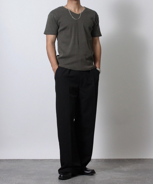 NYLAUS(ナイラス)の「【NYS】ヴィンテージ テレコ Vネック 半袖Tシャツ 無地(Tシャツ/カットソー・メンズ・ブラウン/チャコール・L/M/S)」の12枚目の写真
