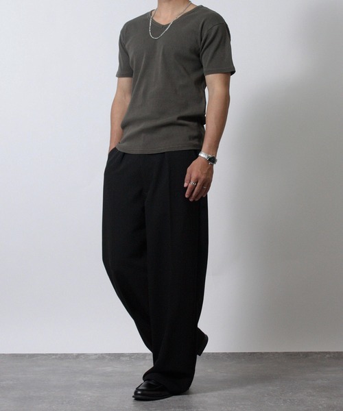 NYLAUS(ナイラス)の「【NYS】ヴィンテージ テレコ Vネック 半袖Tシャツ 無地(Tシャツ/カットソー・メンズ・ブラウン/チャコール・L/M/S)」の10枚目の写真