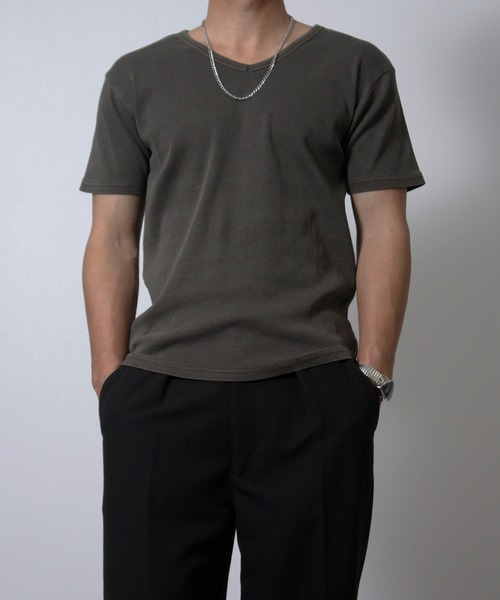 NYLAUS(ナイラス)の「【NYS】ヴィンテージ テレコ Vネック 半袖Tシャツ 無地(Tシャツ/カットソー・メンズ・ブラウン/チャコール・L/M/S)」の16枚目の写真