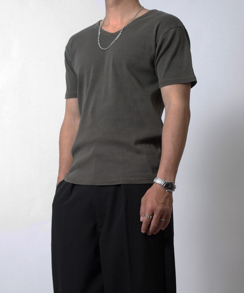 NYLAUS(ナイラス)の「【NYS】ヴィンテージ テレコ Vネック 半袖Tシャツ 無地(Tシャツ/カットソー・メンズ・ブラウン/チャコール・L/M/S)」の13枚目の写真
