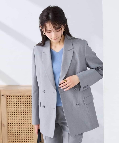 a.v.v(アーヴェヴェ)の「【洗える/UVカット】リネンライクストレッチダブルブレストジャケット(テーラードジャケット・レディース・グレー/ネイビー・40/38/36)」の14枚目の写真