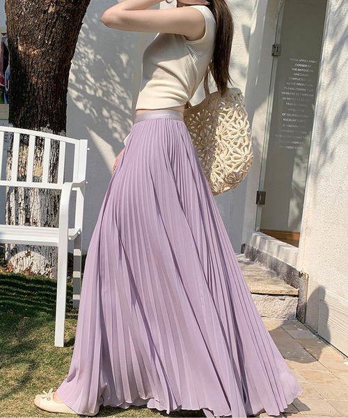 AMAJI（アマジ）の「プリーツロングスカート（スカート・レディース・パープル/ブルー/ベージュ/ブラック/ホワイト・LARGE/MEDIUM/SMALL）」の5枚目の写真