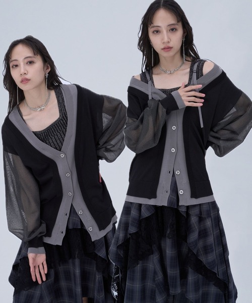 HARE（ハレ）の「2WAYレイヤーBIGカーディガン(HARE)（カーディガン/ボレロ・レディース・ブラック/ブルー・FREE）」の2枚目の写真