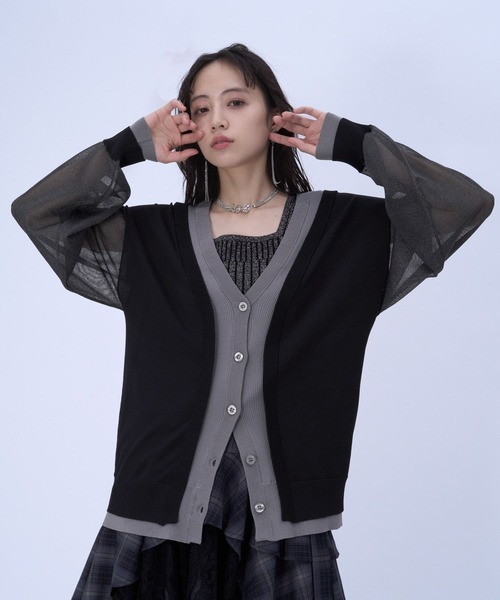 HARE（ハレ）の「2WAYレイヤーBIGカーディガン(HARE)（カーディガン/ボレロ・レディース・ブラック/ブルー・FREE）」の8枚目の写真