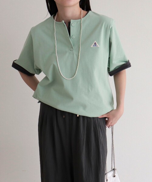 fredy emue（フレディエミュ）の「【GEVACO/ゲバコ】別注レディースヘンリーネックTシャツ（Tシャツ/カットソー・レディース・ミント/チャコールグレー/オフホワイト/ライトグレー・38）」の4枚目の写真