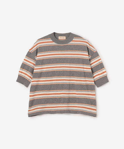 MEYAME(メヤメ)の「MEYAME |〈別注〉コットンニット ボーダー半袖Tシャツ WOMEN(ニット/セーター・レディース・グリーン系その他/ブラウン系その他/グレー系その他・F)」の2枚目の写真