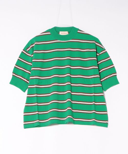 Bshop（ビショップ）の「MEYAME | 〈別注〉　BORDER COTTON KNIT TEE（ニット/セーター・レディース・グリーン系その他/ブラウン系その他・F）」の2枚目の写真