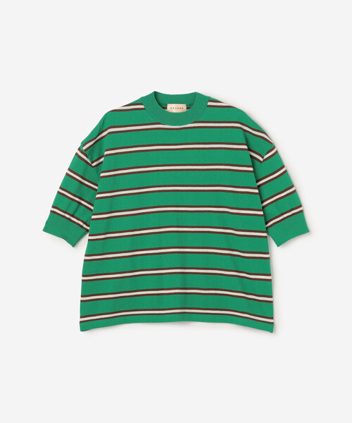 MEYAME(メヤメ)の「MEYAME |〈別注〉コットンニット ボーダー半袖Tシャツ WOMEN(ニット/セーター・レディース・グリーン系その他/ブラウン系その他/グレー系その他・F)」の4枚目の写真