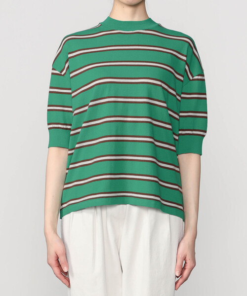 MEYAME(メヤメ)の「MEYAME |〈別注〉コットンニット ボーダー半袖Tシャツ WOMEN(ニット/セーター・レディース・グリーン系その他/ブラウン系その他/グレー系その他・F)」の9枚目の写真