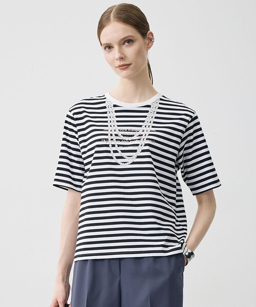 ICB(アイシービー)の「【30th ANNIVERSARY】 PARIS ボーダーTシャツ(Tシャツ/カットソー・レディース・ブラック系1/サックスブルー系1/ライトグレー系1・X-SMALL/SMALL/MEDIUM)」の2枚目の写真