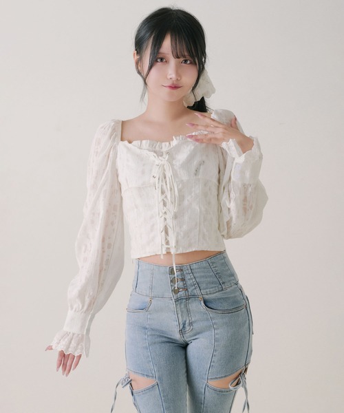 DearMyLoveRose（ディアマイラブローズ）の「2WAYコルセット風レースアップブラウス（シャツ/ブラウス・レディース・オフホワイト・LARGE/MEDIUM/LL）」の7枚目の写真