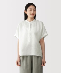 婦人　リネン　洗いざらし　半袖ブラウス