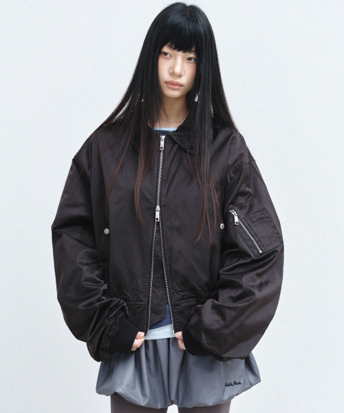 NICK&NICOLE(ニックアンドニコール)の「SHIRRING SLEEVE BOMBER JUMPER_BLACK(ブルゾン・レディース・その他・FREE)」の3枚目の写真