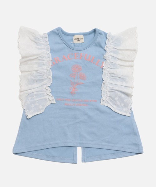JAM & LINK(ジャムアンドリンク)の「肩レース プリント チュニック(Tシャツ/カットソー・キッズ・サックスブルー/チャコールグレー/オートミール・160cm/150cm/140cm/130cm/120cm/110cm/100cm)」の3枚目の写真