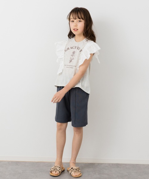 JAM & LINK(ジャムアンドリンク)の「肩レース プリント チュニック(Tシャツ/カットソー・キッズ・サックスブルー/チャコールグレー/オートミール・160cm/150cm/140cm/130cm/120cm/110cm/100cm)」の7枚目の写真