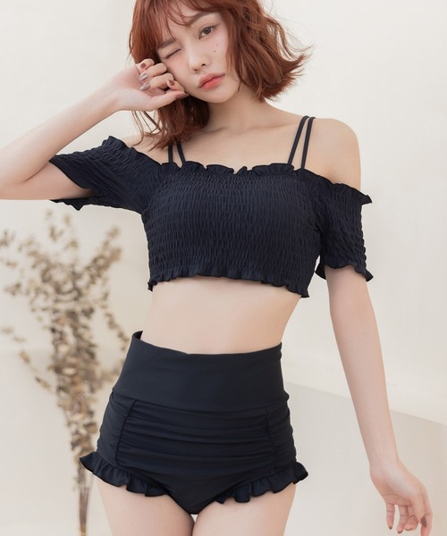 ≪2cup盛り≫「ブラモネ」オフショルダービキニ 3点セット（水着）｜tu