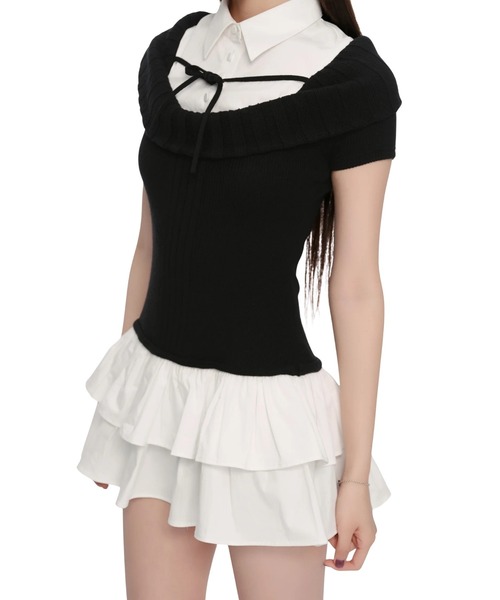 ワンピース andwang Soft Ribbon Knit Dress black Soft Ribbon Knit Dress（ワンピース）｜andwang（アンドワン）の
