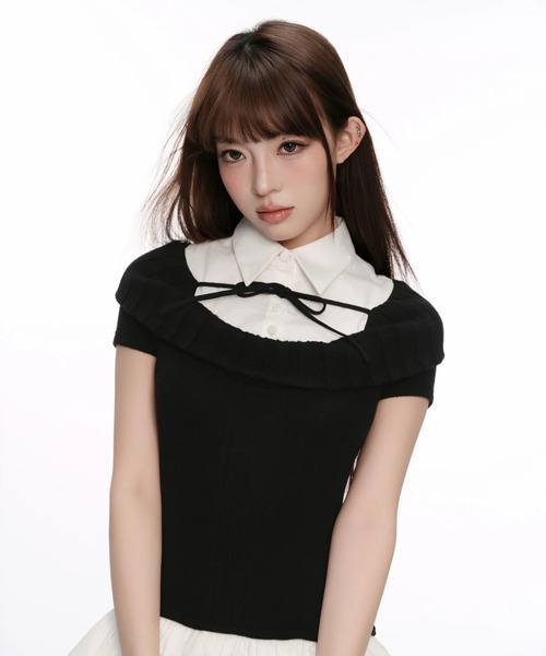 ワンピース andwang Soft Ribbon Knit Dress black Soft Ribbon Knit Dress（ワンピース）｜andwang（アンドワン）の