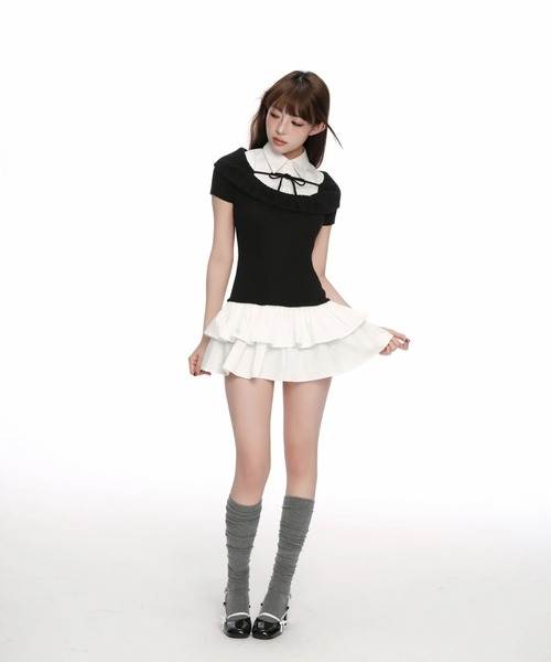 ワンピース andwang Soft Ribbon Knit Dress black Soft Ribbon Knit Dress（ワンピース）｜andwang（アンドワン）の