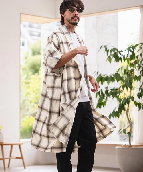 mcg3808-Check KIMONO Like Gown ガウン(S69726cmb)