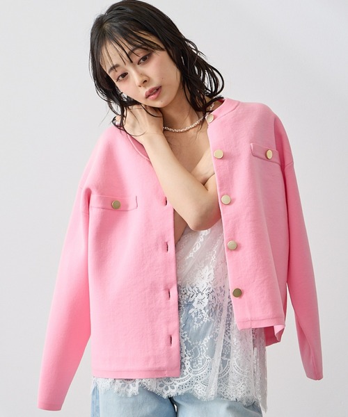 Anclear oui(アンクリアウィ)の「ゴールド釦スポンディッシュニットCD(カーディガン/ボレロ・レディース・Yellow/White/PINK/LT.Gray・F)」の4枚目の写真