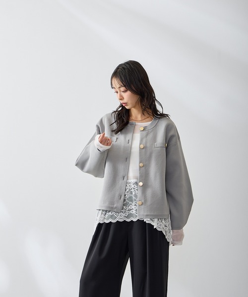 Anclear oui(アンクリアウィ)の「ゴールド釦スポンディッシュニットCD(カーディガン/ボレロ・レディース・Yellow/White/PINK/LT.Gray・F)」の21枚目の写真