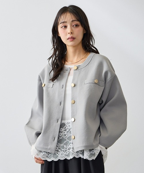Anclear oui(アンクリアウィ)の「ゴールド釦スポンディッシュニットCD(カーディガン/ボレロ・レディース・Yellow/White/PINK/LT.Gray・F)」の19枚目の写真