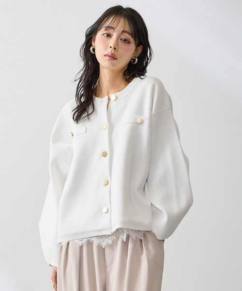 Anclear oui(アンクリアウィ)の「ゴールド釦スポンディッシュニットCD(カーディガン/ボレロ・レディース・Yellow/White/PINK/LT.Gray・F)」の12枚目の写真
