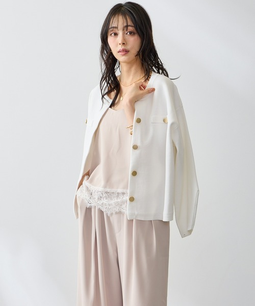 Anclear oui(アンクリアウィ)の「ゴールド釦スポンディッシュニットCD(カーディガン/ボレロ・レディース・Yellow/White/PINK/LT.Gray・F)」の14枚目の写真