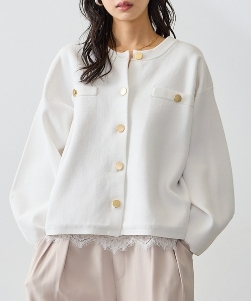 Anclear oui(アンクリアウィ)の「ゴールド釦スポンディッシュニットCD(カーディガン/ボレロ・レディース・Yellow/White/PINK/LT.Gray・F)」の10枚目の写真