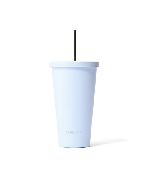 ストロー付きステンレスタンブラー ブルー 480ml 保温 保冷 ギフト