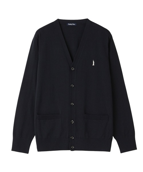 EASTBOY（イーストボーイ）の「カーディガン COOLMAX ニット ハイゲージ 薄手 通学 制服 中学生 高校生 スクール（カーディガン/ボレロ・キッズ・ネイビー/オフホワイト・11号/9号）」の2枚目の写真