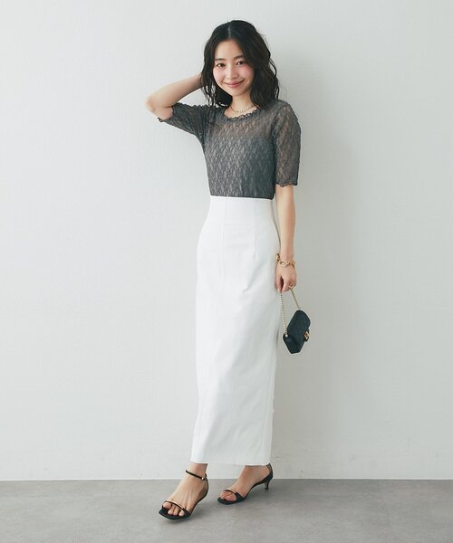 La boutique BonBon（ラブティックボンボン）の「ドライタッチレース前後２WAYトップス（Tシャツ/カットソー・レディース・ピンク/チャコールグレー/ホワイト・FREE）」の4枚目の写真