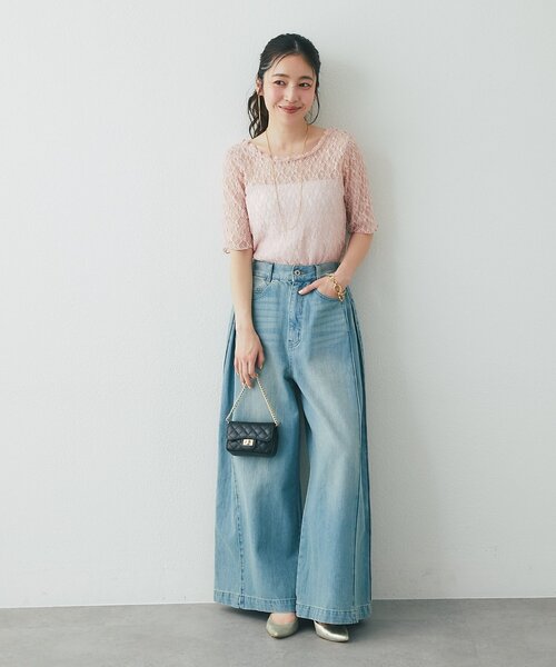 La boutique BonBon（ラブティックボンボン）の「ドライタッチレース前後２WAYトップス（Tシャツ/カットソー・レディース・ピンク/チャコールグレー/ホワイト・FREE）」の10枚目の写真