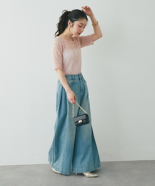 La boutique BonBon（ラブティックボンボン）の「ドライタッチレース前後２WAYトップス（Tシャツ/カットソー・レディース・ピンク/チャコールグレー/ホワイト・FREE）」の11枚目の写真