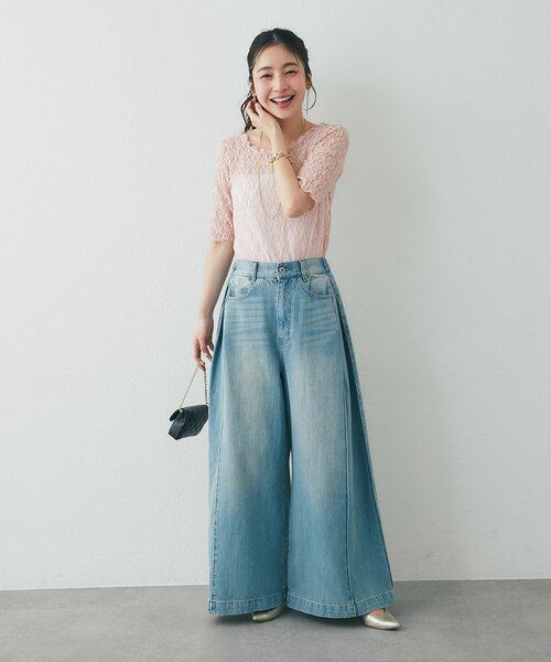 La boutique BonBon（ラブティックボンボン）の「ドライタッチレース前後２WAYトップス（Tシャツ/カットソー・レディース・ピンク/チャコールグレー/ホワイト・FREE）」の13枚目の写真