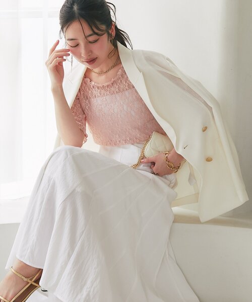 La boutique BonBon（ラブティックボンボン）の「ドライタッチレース前後２WAYトップス（Tシャツ/カットソー・レディース・ピンク/チャコールグレー/ホワイト・FREE）」の21枚目の写真