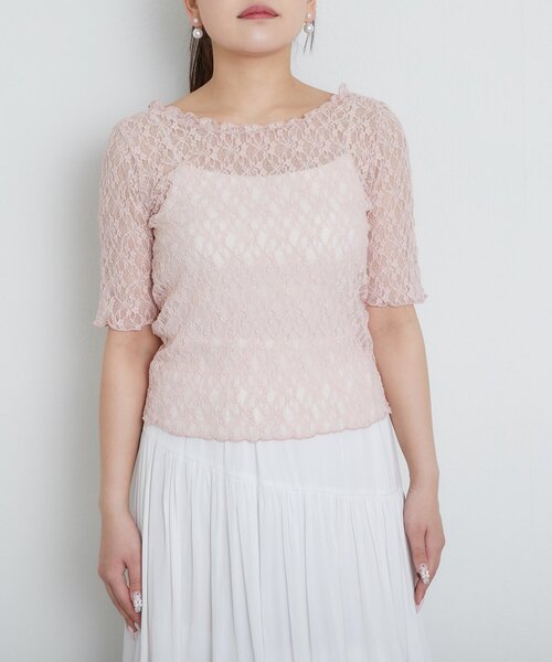 La boutique BonBon（ラブティックボンボン）の「ドライタッチレース前後２WAYトップス（Tシャツ/カットソー・レディース・ピンク/チャコールグレー/ホワイト・FREE）」の22枚目の写真