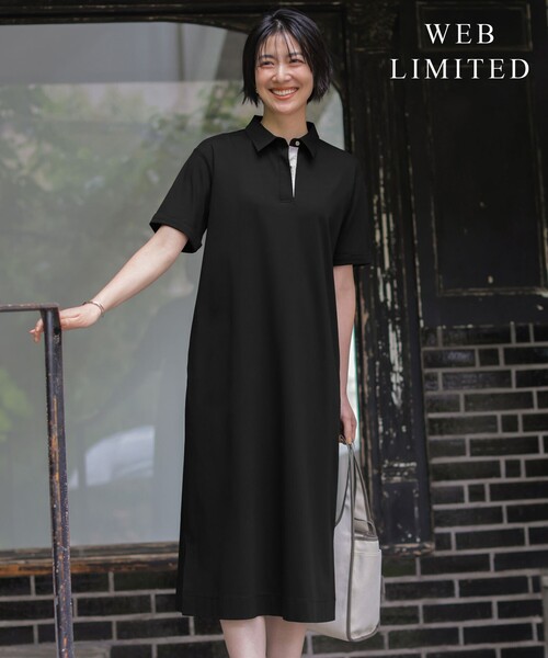 J.PRESS(ジェイプレス)の「【WEB限定】コットンスムース ポロワンピース(ワンピース・レディース・ブラック系/ブラウン系/ネイビー系・T13/T15)」の1枚目の写真