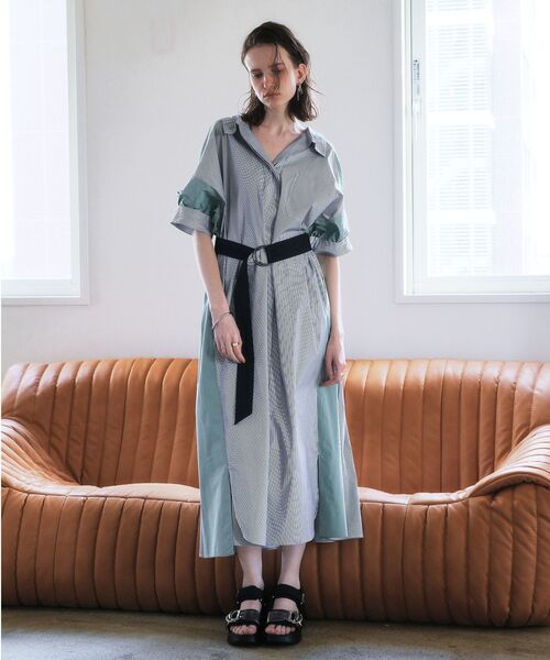 Editt by YECCA VECCA(エディットバイイェッカヴェッカ)の「ベルト付きスキッパーシャツワンピース(シャツワンピース・レディース・ブルー/ベージュ/ストライプ・FREE)」の15枚目の写真