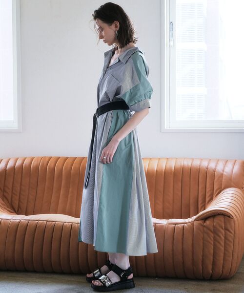Editt by YECCA VECCA(エディットバイイェッカヴェッカ)の「ベルト付きスキッパーシャツワンピース(シャツワンピース・レディース・ブルー/ベージュ/ストライプ・FREE)」の17枚目の写真