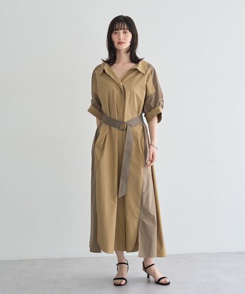 Editt by YECCA VECCA(エディットバイイェッカヴェッカ)の「ベルト付きスキッパーシャツワンピース(シャツワンピース・レディース・ブルー/ベージュ/ストライプ・FREE)」の12枚目の写真