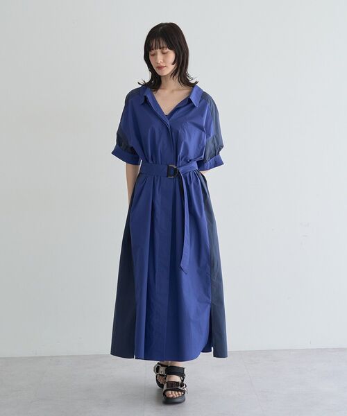 Editt by YECCA VECCA(エディットバイイェッカヴェッカ)の「ベルト付きスキッパーシャツワンピース(シャツワンピース・レディース・ブルー/ベージュ/ストライプ・FREE)」の17枚目の写真
