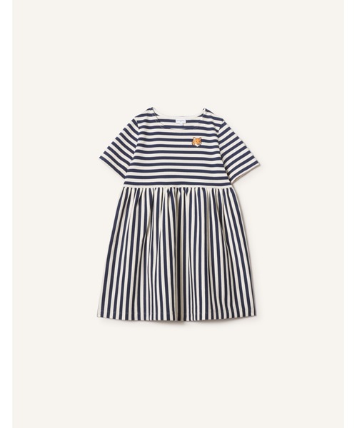 Maison Kitsune（メゾンキツネ）の「FOX HEAD KID STRIPPED DRESS（ワンピース・キッズ・ホワイト×ネイビー・12/10/8/6/4）」の3枚目の写真