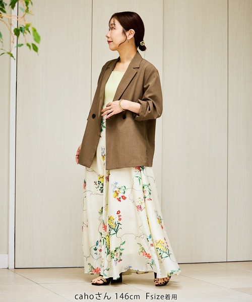 ROPE' PICNIC(ロペピクニック)の「【cahoさんコラボ】低身長・小柄さんサイズ エアリーリネンライク ダブルジャケット(テーラードジャケット・レディース・ブラック/ネイビー/ベージュ/キャメル/ダークブラウン・FREE)」の6枚目の写真